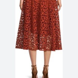 Vince Lace Midi Skirt in Warm Rust
